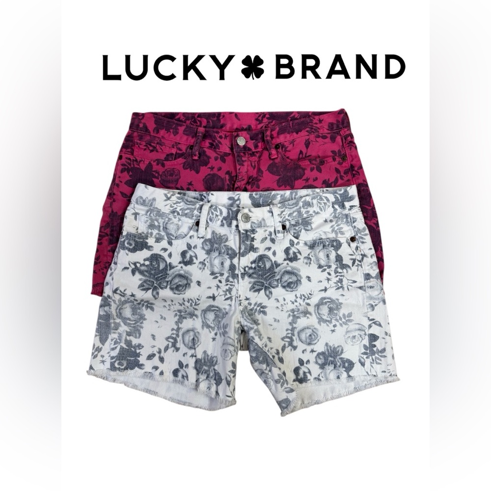 Lucky Brand Women's Low Rise Jean Shorts - Red and Gray Floral SET OF TWO